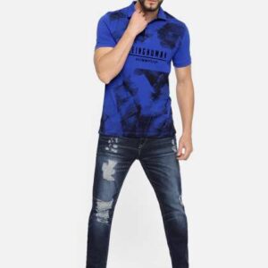 being human clothing men blue printed polo collar