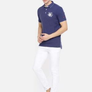 being human clothing men blue solid polo collar pu