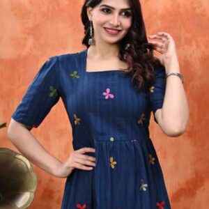 cloth bites embroidered cotton fit flare midi dr