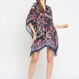 cloth haus india navy blue pink floral satin kaft