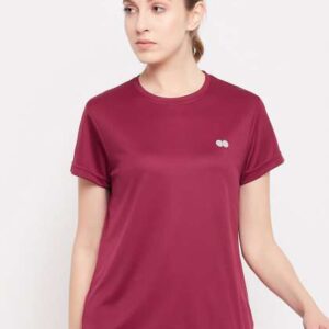 clovia maroon round neck regular fit tshirt