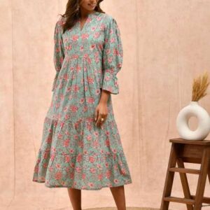 eco clothing floral print bell sleeve fit flare m