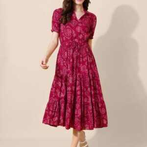 flowervelly ethnic motifs vneck fit and flare dres