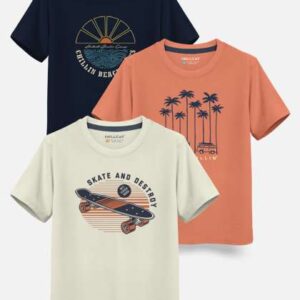 hellcat boys pack of 3 printed cotton tshirt