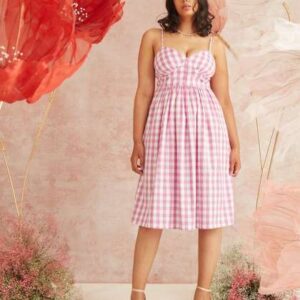 lea clothing co cotton checked fit and flare dress