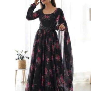 miss clothing floral print georgette fit flare ma