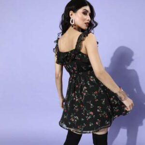 quiero women stylish black floral sweetheart neck