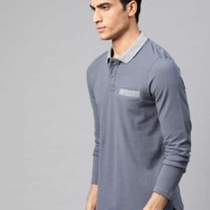 roadster men grey solid polo collar tshirt