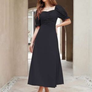 sugathari puff sleeves aline midi dress