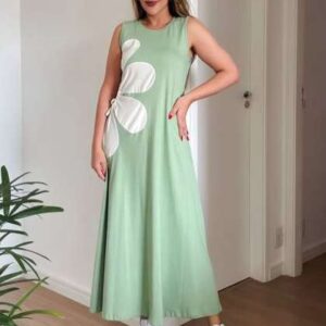 trenbee women round neck printed maxi dress