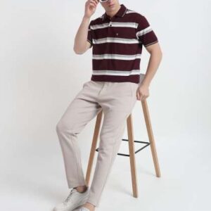 uniberry men striped polo collar cotton tshirt